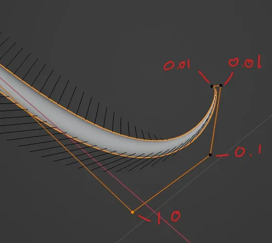 Example of tapered curve radii for tentacle
