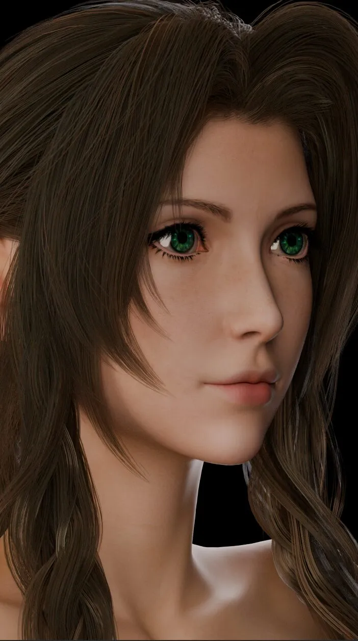 A close up render of Aerith Gainsborough from Final Fantasy 7 Remake showing only a simple Diffuse texture.