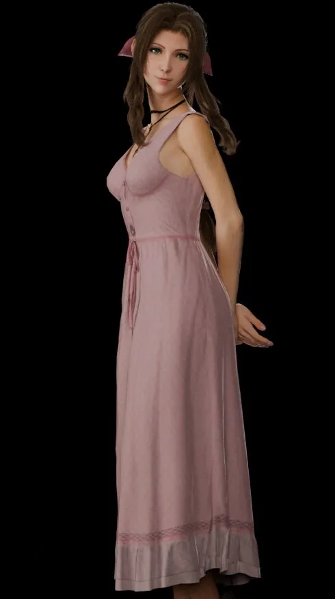 Aerith posing wearing her signature pink dress