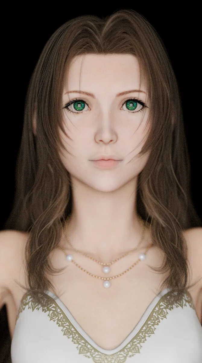 Aerith lit from the camera, taken directly from the front.