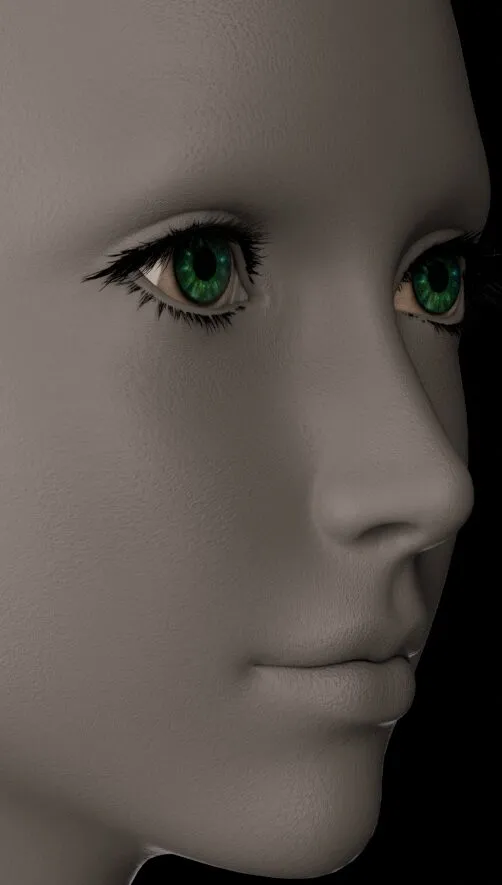 A close up render of Aerith Gainsborough from Final Fantasy 7 Remake showing the effects of a bump texture.