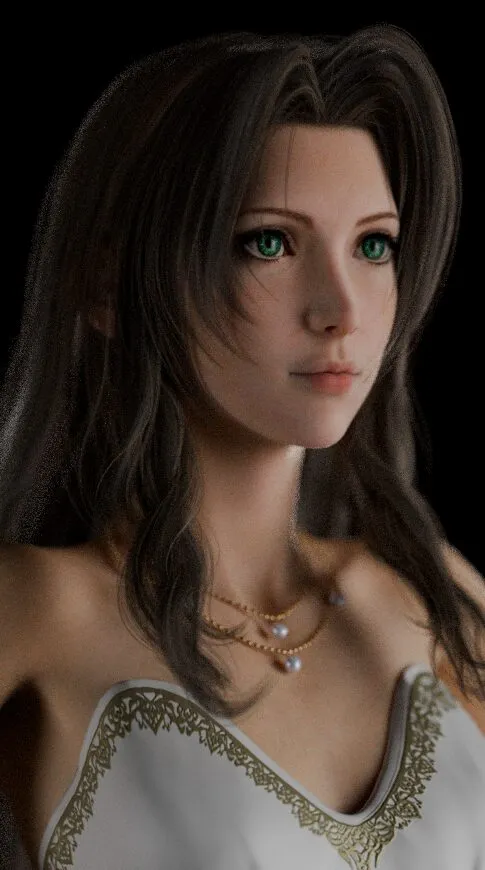 Aerith lit by a simple customized 3-point lighting setup.