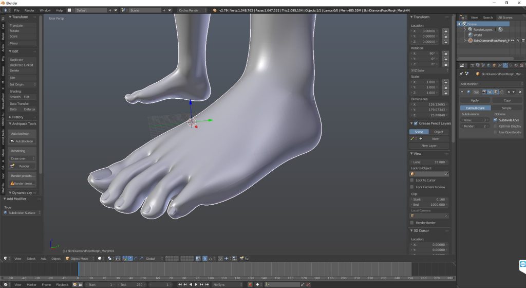 Completed Genesis 8 Foot Morph in Blender 3D Viewport