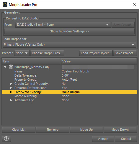 Foot Morph - Morph Loader Pro Settings