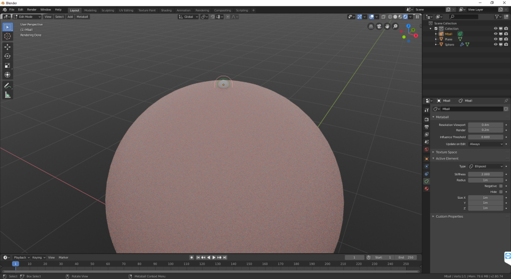 Blender UV sphere with first Metaball.