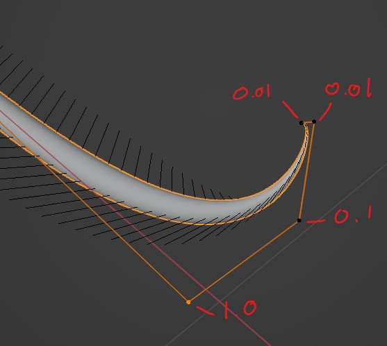 Example of tapered curve radii for tentacle